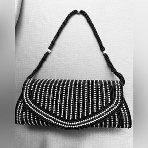 TANJORE CLUTCH - Glamorous and elegant, beaded clutch/ Color black & silver